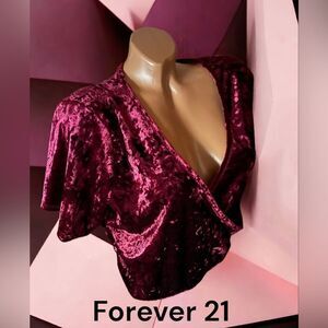 NWT l Forever21 l Black or Burgundy Crushed Velvet Cropped Top l 0X 1X